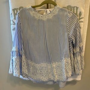 Zara blue and white top with lace detail- open back